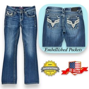 Vigoss Premium Embellished Bootcut Blue Jeans Low Rise WOMENS size 5 (31x31)